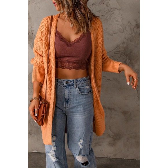 Cable-Knit Open Front Sweater Cardigan - Picture 4 of 5